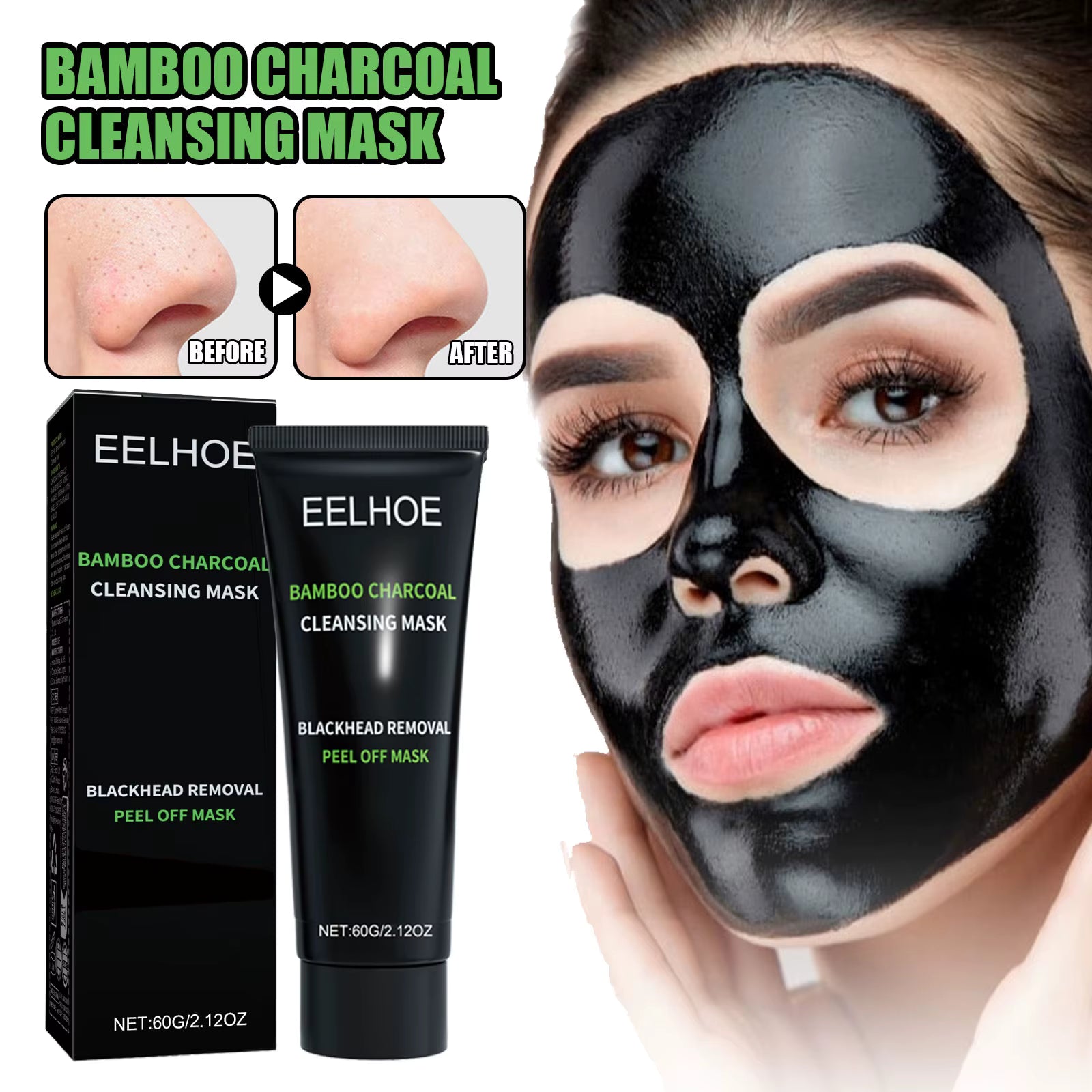 Mascarilla Facial de Carbón de Bambú – Limpieza Profunda y Eliminación de Puntos Negros.