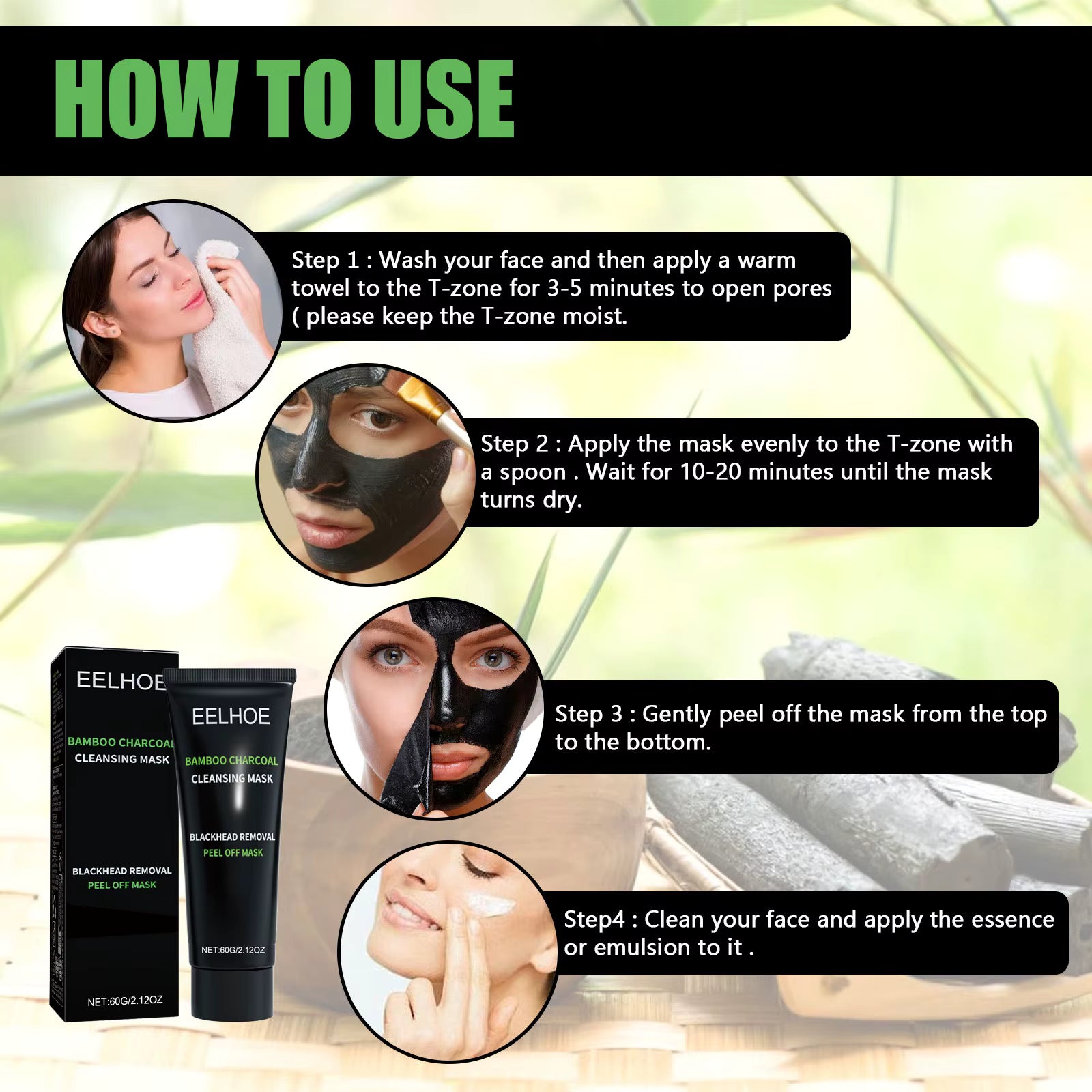 Mascarilla Facial de Carbón de Bambú – Limpieza Profunda y Eliminación de Puntos Negros.