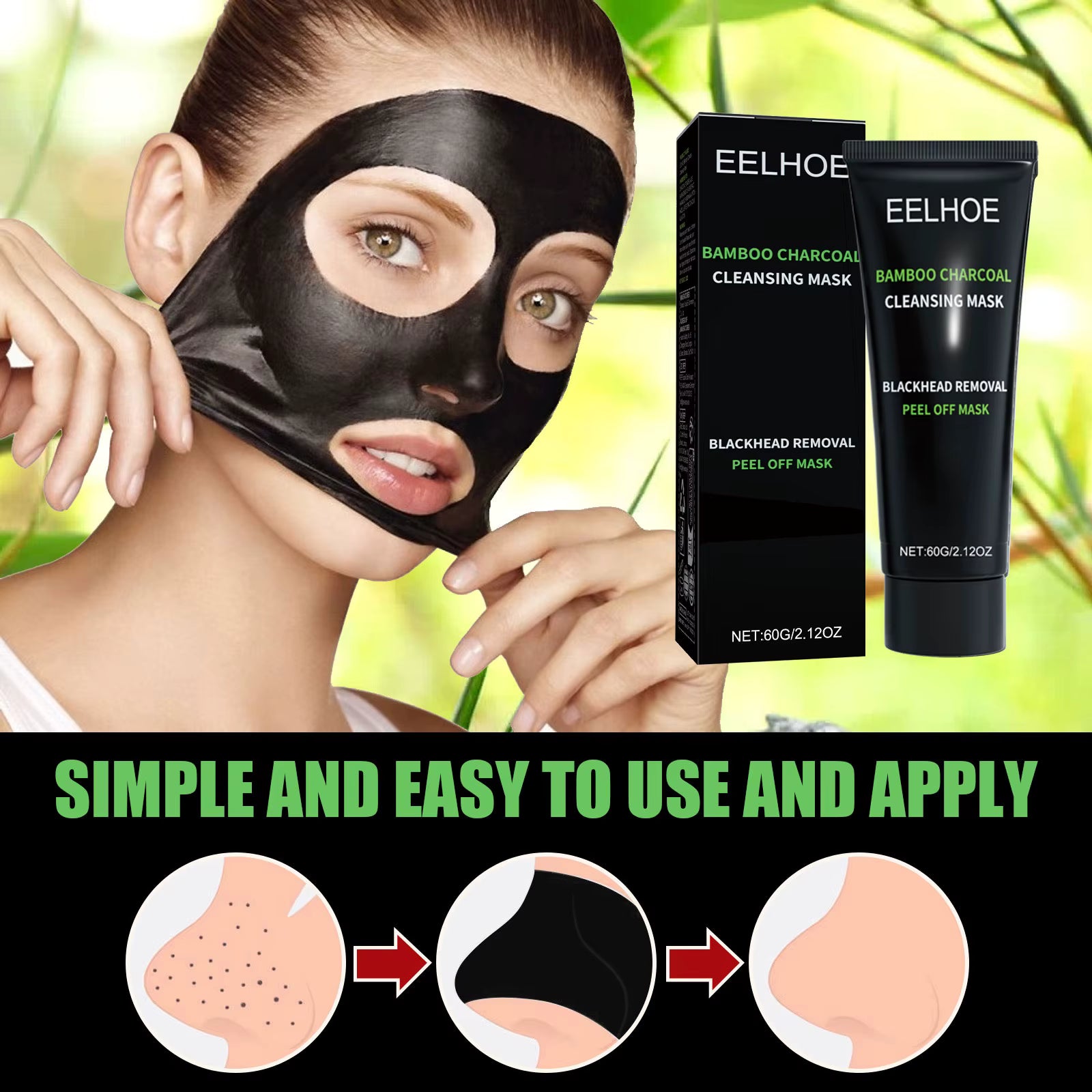 Mascarilla Facial de Carbón de Bambú – Limpieza Profunda y Eliminación de Puntos Negros.