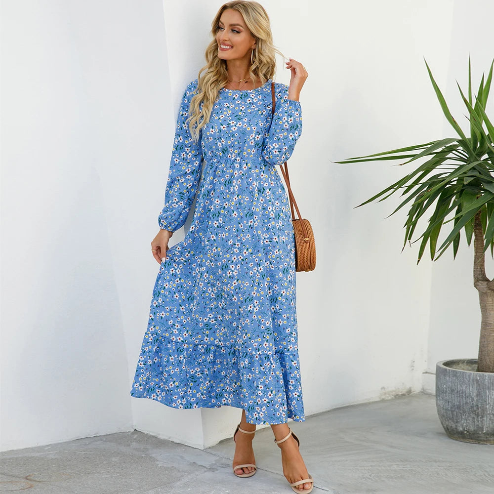 Vestido Isabella – Vestido Maxi Bohemio Floral de Manga Larga.