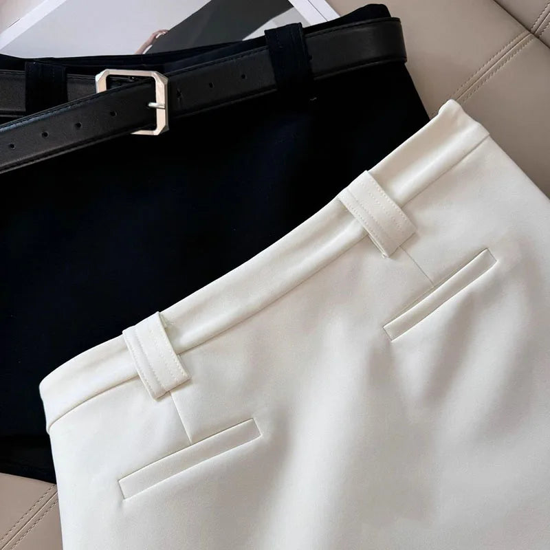 Black White Office Lady Suit Skirts Sexy Tight Shorts Package Hip Skirt Ladies Korean Fashion All-Match with Belt A-Line Skirts