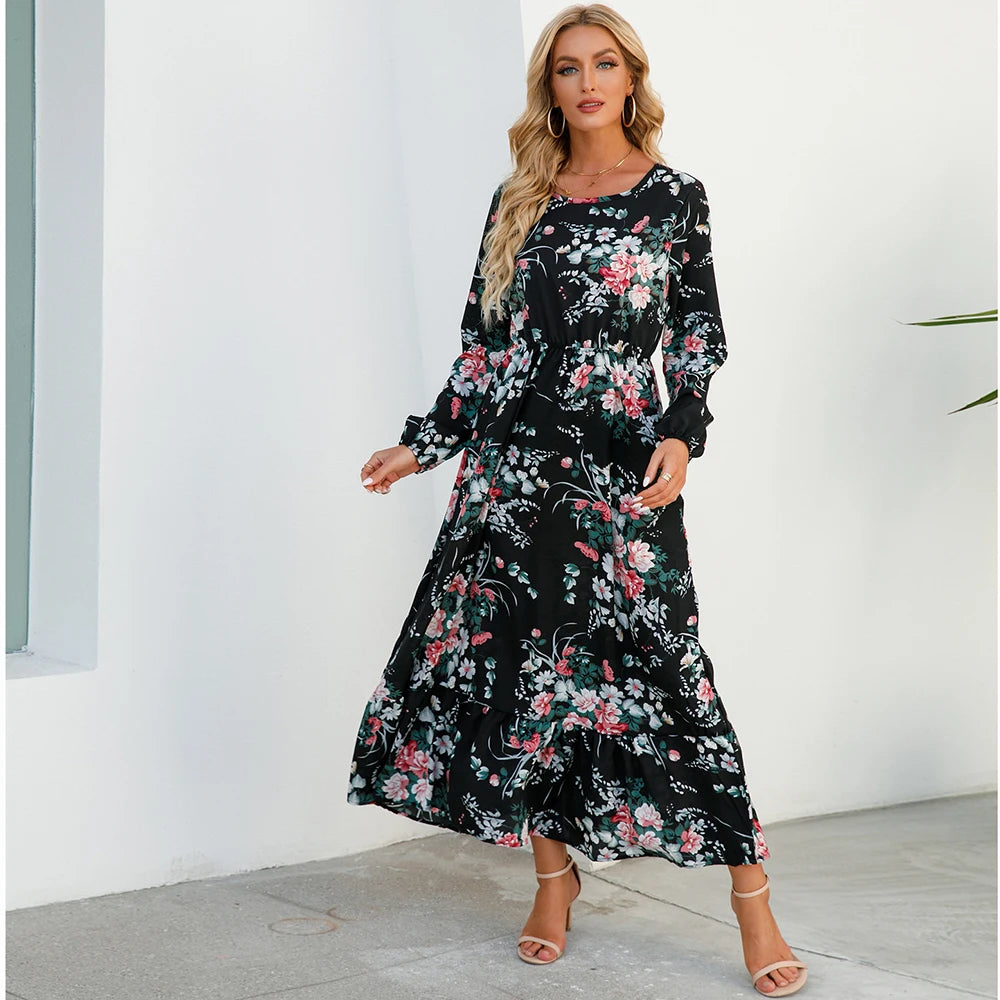 Vestido Isabella – Vestido Maxi Bohemio Floral de Manga Larga.