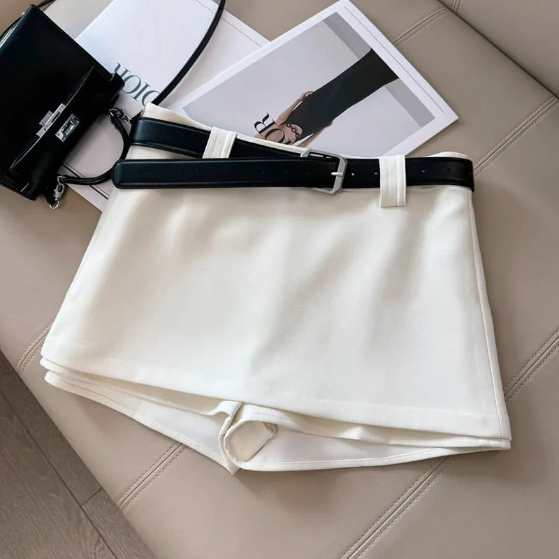 Black White Office Lady Suit Skirts Sexy Tight Shorts Package Hip Skirt Ladies Korean Fashion All-Match with Belt A-Line Skirts