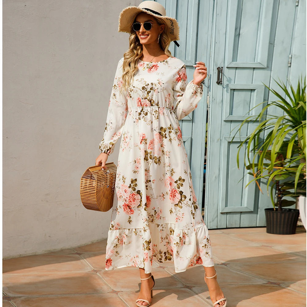 Vestido Isabella – Vestido Maxi Bohemio Floral de Manga Larga.
