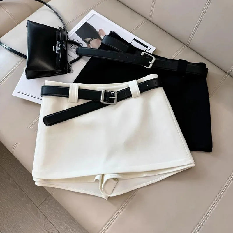 Black White Office Lady Suit Skirts Sexy Tight Shorts Package Hip Skirt Ladies Korean Fashion All-Match with Belt A-Line Skirts