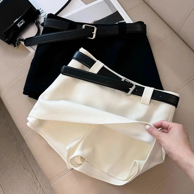 Black White Office Lady Suit Skirts Sexy Tight Shorts Package Hip Skirt Ladies Korean Fashion All-Match with Belt A-Line Skirts