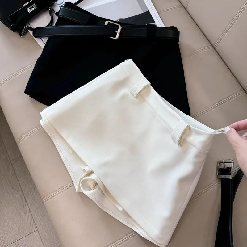 Black White Office Lady Suit Skirts Sexy Tight Shorts Package Hip Skirt Ladies Korean Fashion All-Match with Belt A-Line Skirts