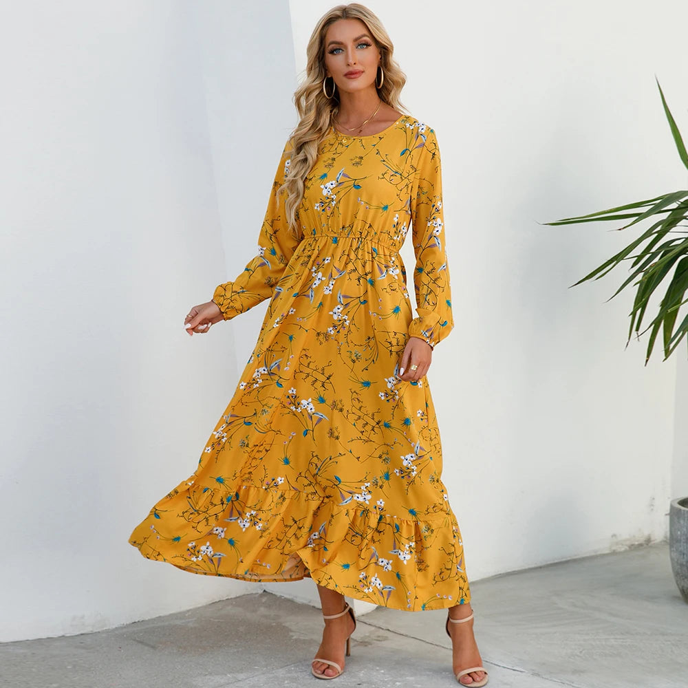 Vestido Isabella – Vestido Maxi Bohemio Floral de Manga Larga.