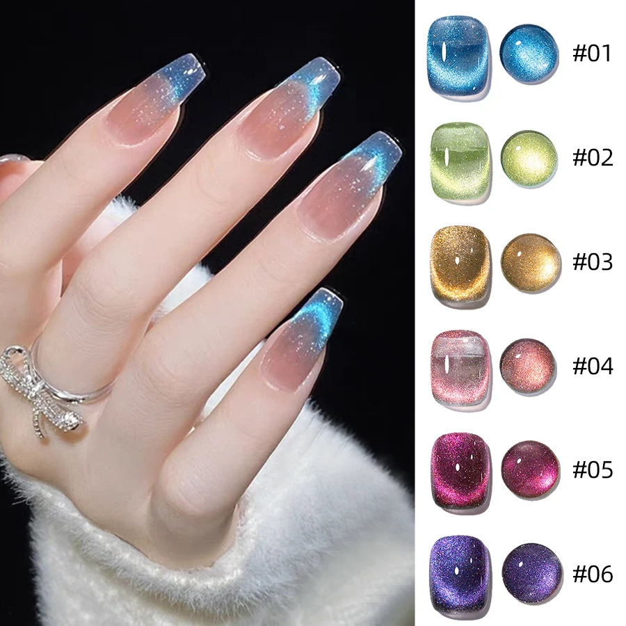 Kit Esmalte Gel Cat Eye 6 Colores – Efecto Magnético Holográfico + Imán